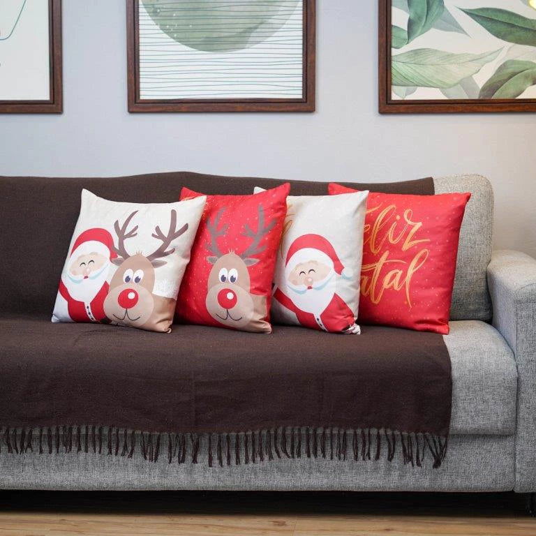 Kit com 4 Capas para Almofadas Decorativas Natal Feliz Natal