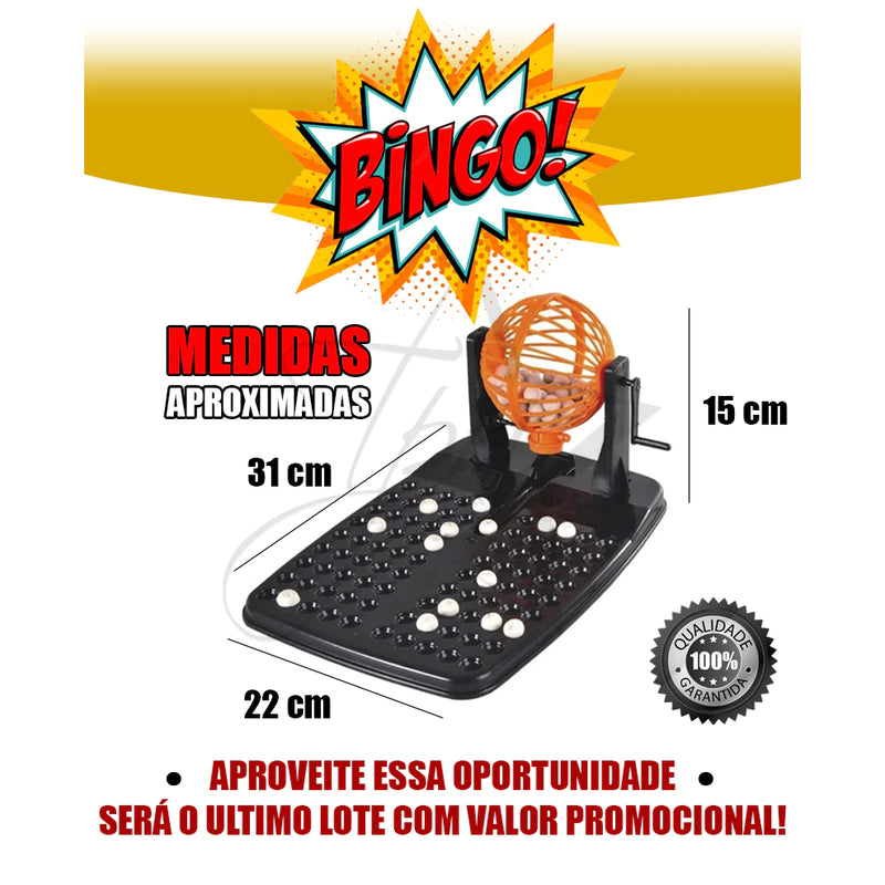 BINGO 48 CARTELAS + 90 BOLINHAS GLOBO GIRATÓRIO COMPLETO