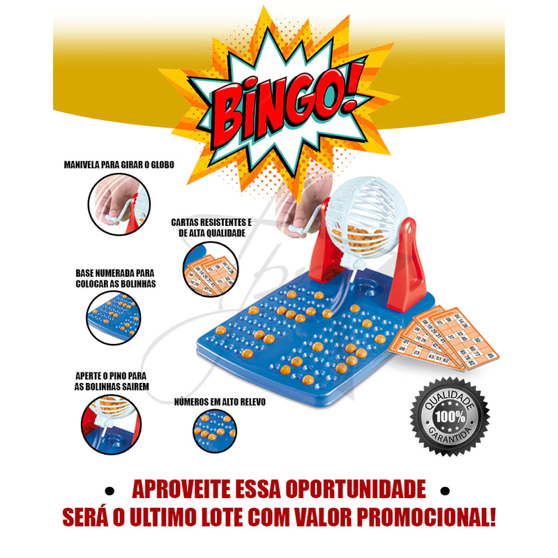 BINGO 48 CARTELAS + 90 BOLINHAS GLOBO GIRATÓRIO COMPLETO