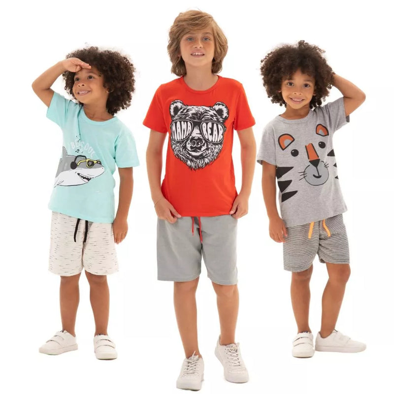 Kit Sortido 10 Peças de Roupas Infantil Menino- 5 Camisetas + 5 Bermudas - Promoção - Kit com 5 Conjuntos de Roupa Infantil Menino Verão Masculino Bebe