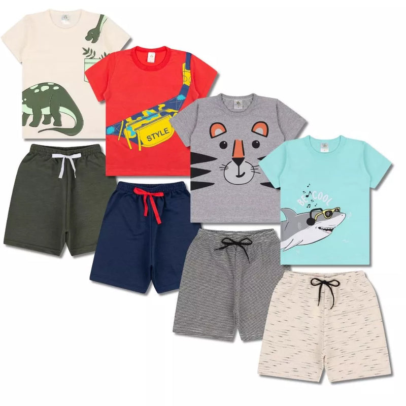 Kit Sortido 10 Peças de Roupas Infantil Menino- 5 Camisetas + 5 Bermudas - Promoção - Kit com 5 Conjuntos de Roupa Infantil Menino Verão Masculino Bebe