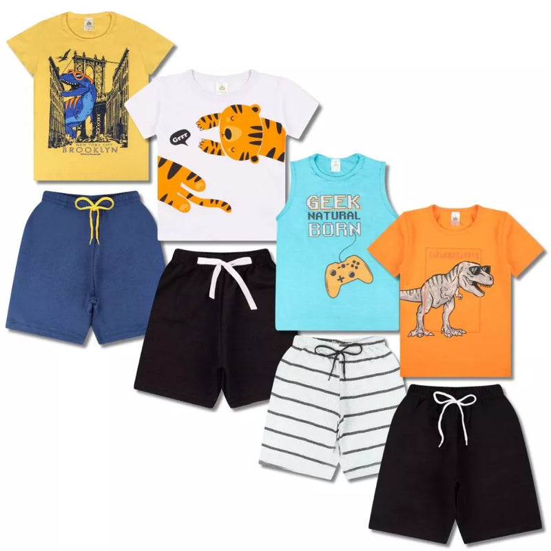 Kit Sortido 10 Peças de Roupas Infantil Menino- 5 Camisetas + 5 Bermudas - Promoção - Kit com 5 Conjuntos de Roupa Infantil Menino Verão Masculino Bebe