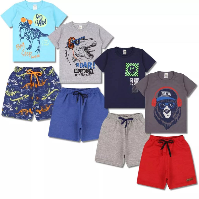 Kit Sortido 10 Peças de Roupas Infantil Menino- 5 Camisetas + 5 Bermudas - Promoção - Kit com 5 Conjuntos de Roupa Infantil Menino Verão Masculino Bebe