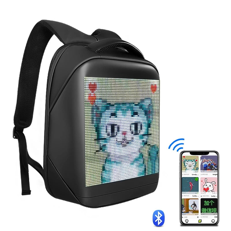 Mochila LED Com Painel Digital Programável APP Bluetooth À Prova D'água