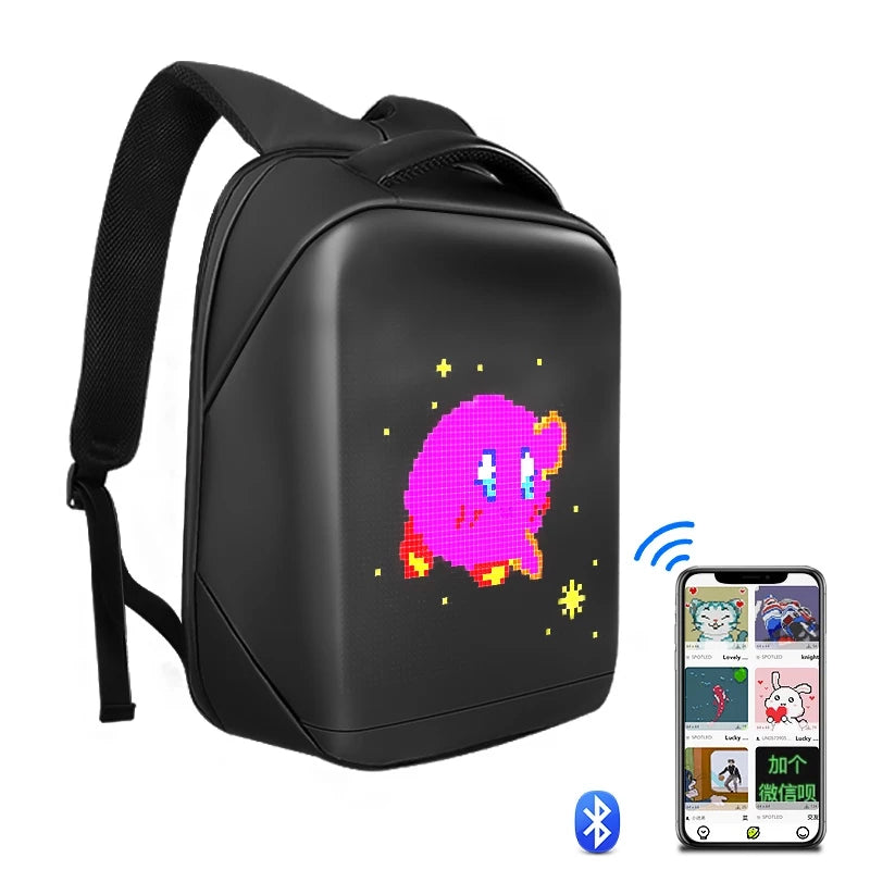 Mochila LED Com Painel Digital Programável APP Bluetooth À Prova D'água