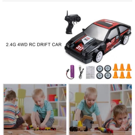 Carrinho de controle remoto tração nas quatro rodas Drift recarregável com luz Led