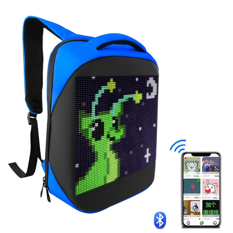 Mochila LED Com Painel Digital Programável APP Bluetooth À Prova D'água