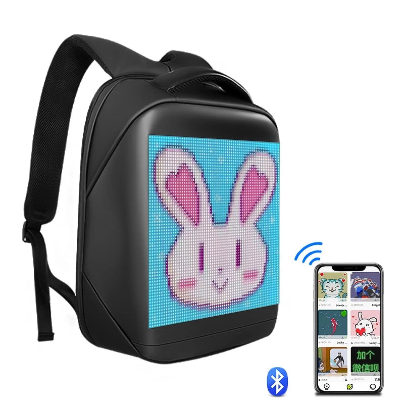 Mochila LED Com Painel Digital Programável APP Bluetooth À Prova D'água