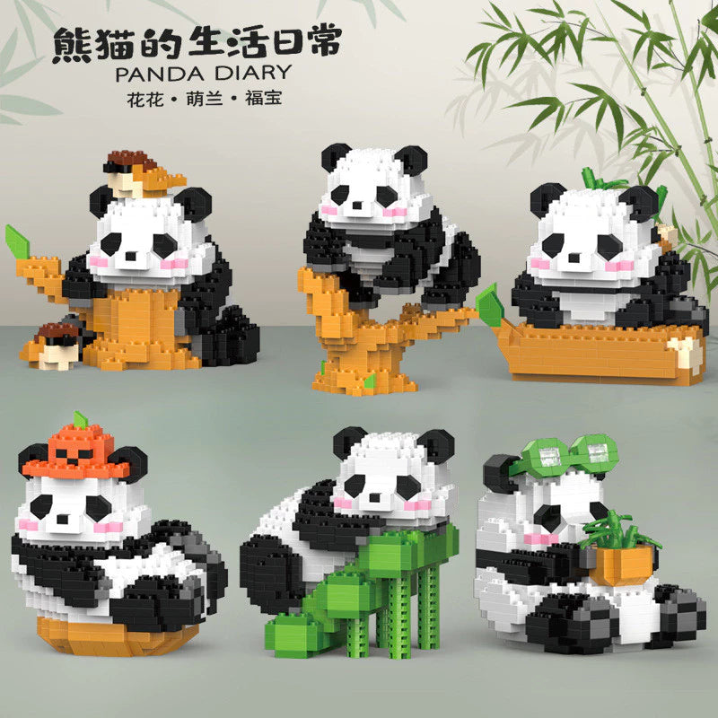 Blocos de construção Panda Chinês Flores Flores Montagem Educacional Presente de brinquedo Partículas de brinquedo Miniatura Ornamentos de brinquedo Presente